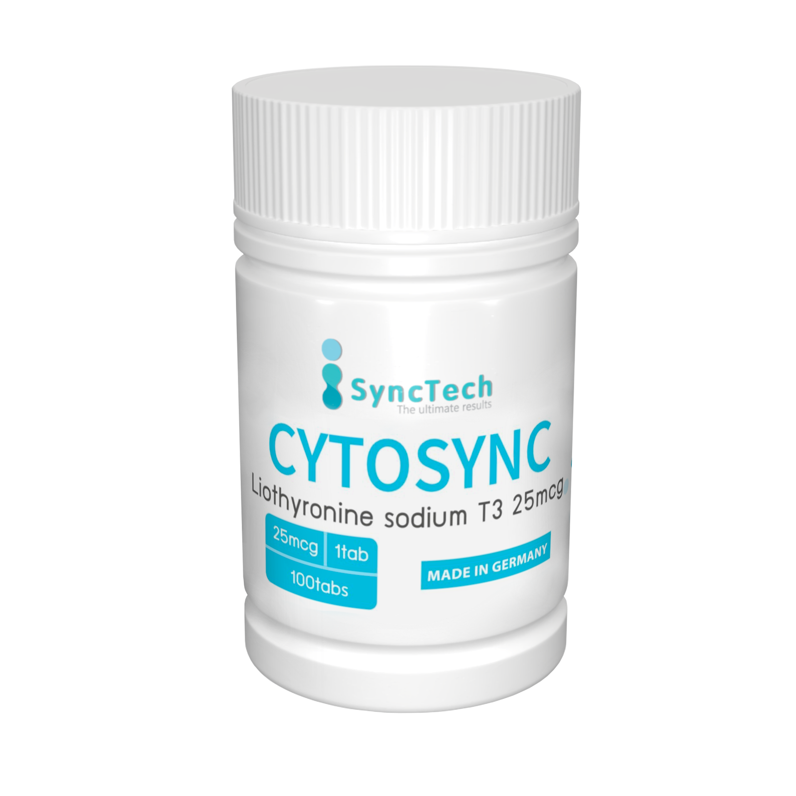 ภาพประกอบขวดสีขาวฝาเกลียวของ CYTOSYNC แบรนด์ Synctech