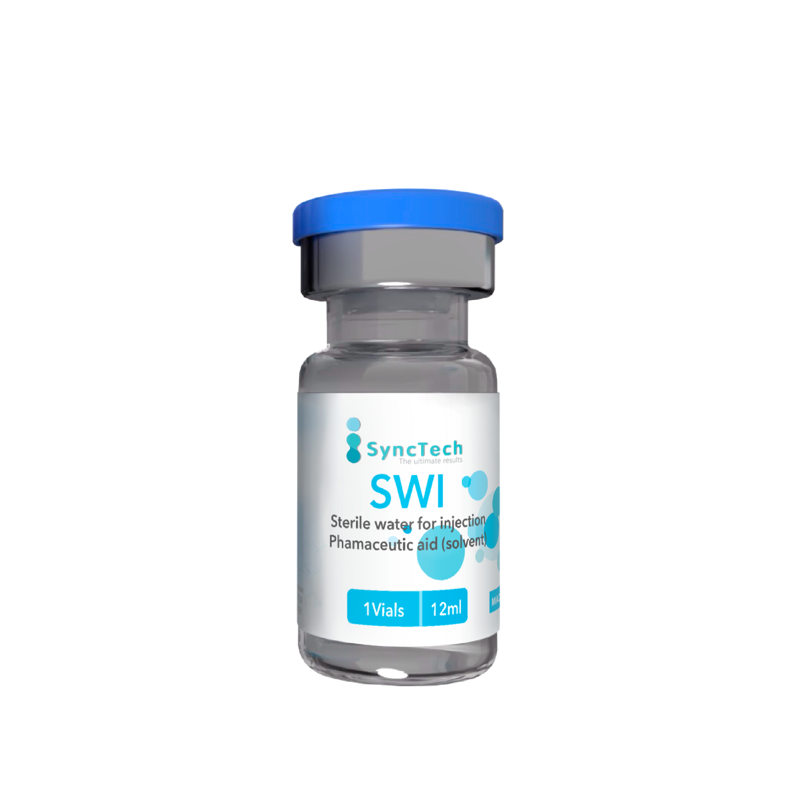 ภาพประกอบขวดเดี่ยวฝาสีน้ำเงินของ SWI แบรนด์ Synctech